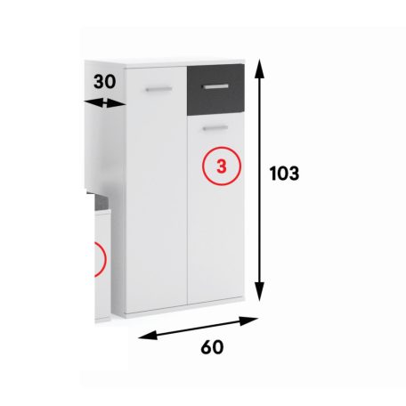Justus 3 Előszobai komód fehér-fekete