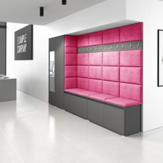   Blum 9 kárpitozott előszobafal tükörrel, grafit - pink 10 - egyedi