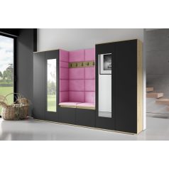   Blum 10 kárpitozott előszobafal tükörrel, artisan/fekete - pink 10 - egyedi