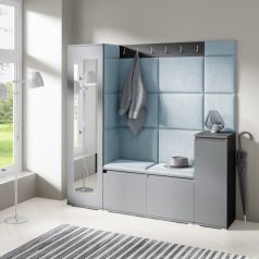   Blum 28 kárpitozott előszobafal tükörrel, grafit - aqua 22 - egyedi